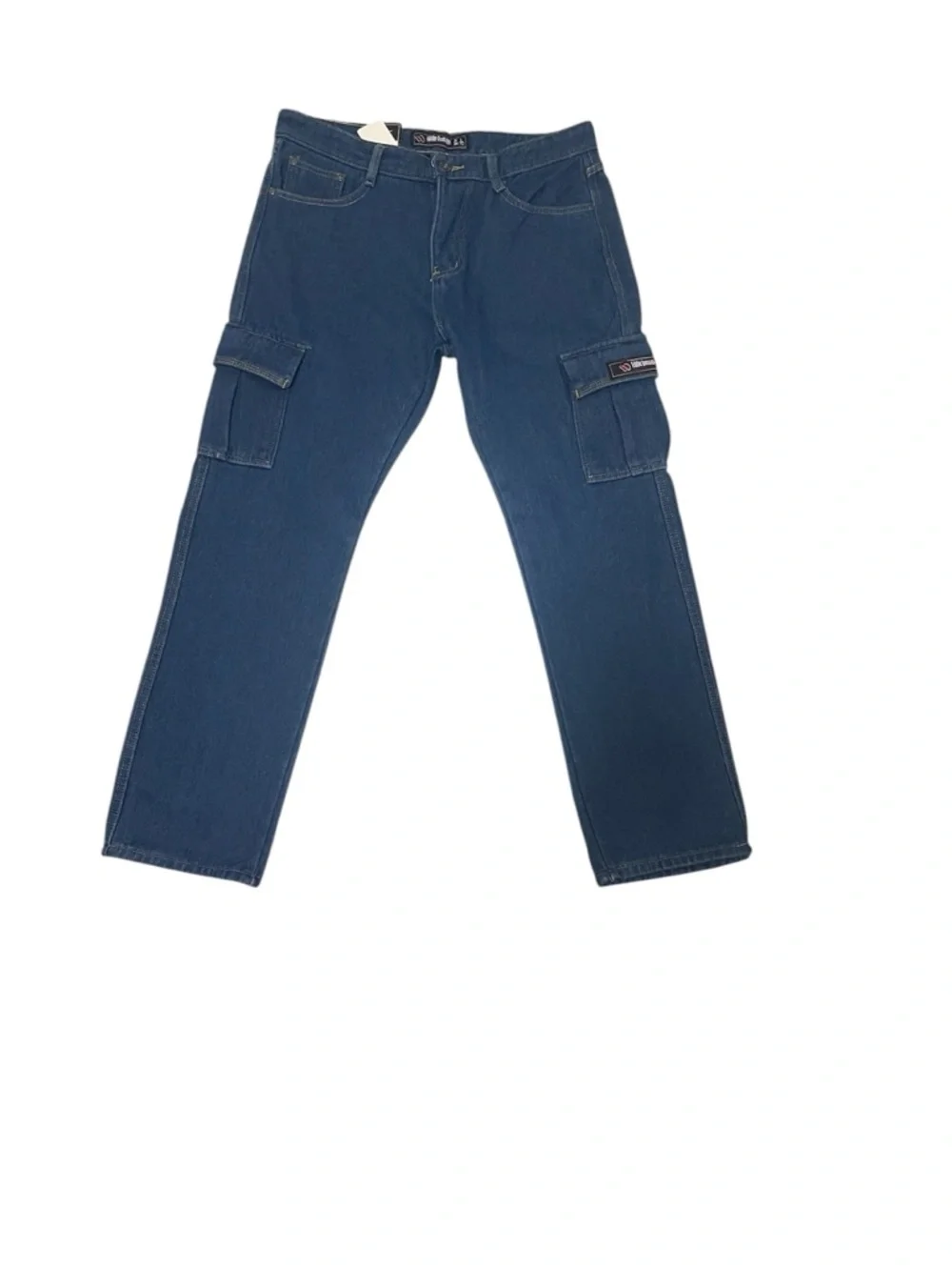 EDDIE DOMANI BLUE CARGO PANTS DENIM MEN FLEECE LINING INSIDE POCKETS SIZE 34X30*